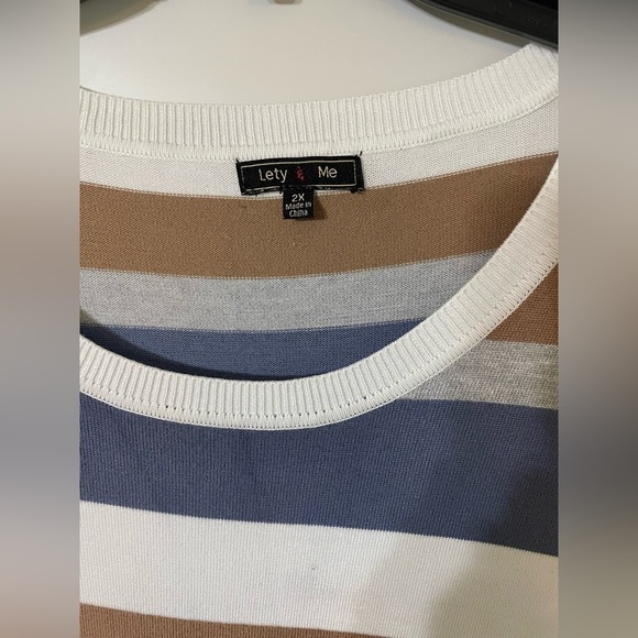 Lety & Me Striped Lightweight Sweater Size 2X Nautical Neutrals Rayon Blend - Picture 2 of 7